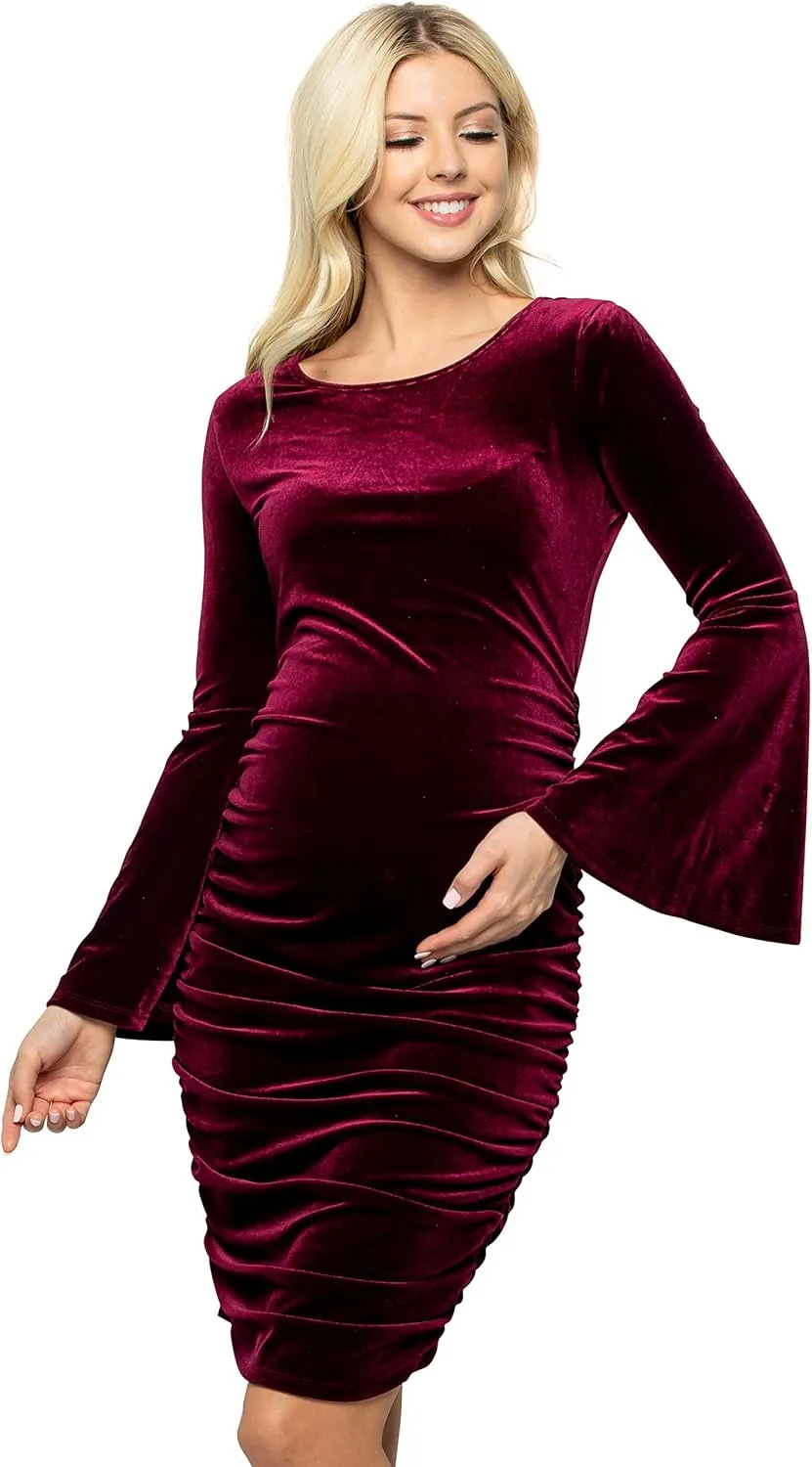 My Bump Maternity Dress Velvet - Premium Soft Stretch Baby Shower Photography Party Bodycon