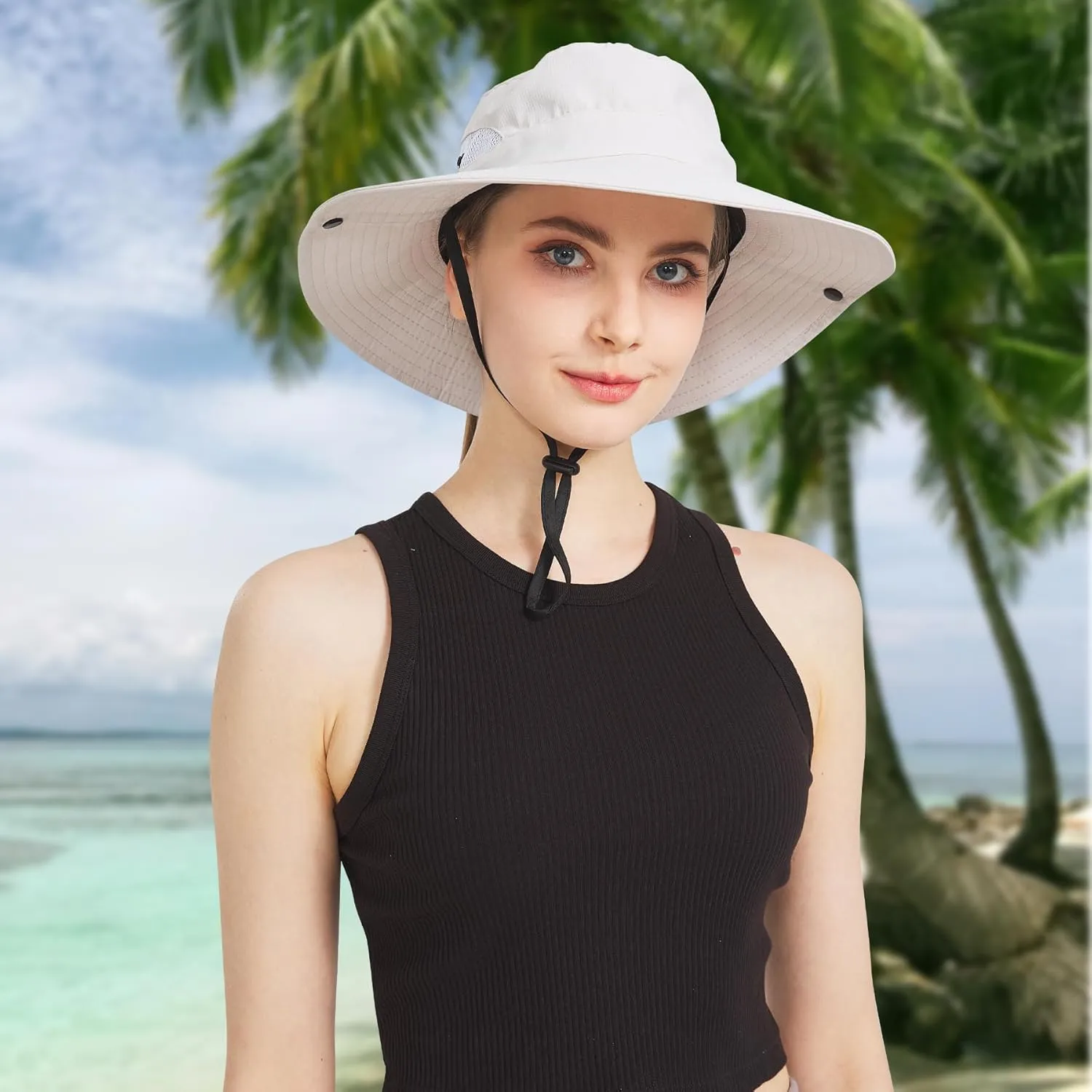 NPJY Sun Hats for Women Men 3” Wide Brim UPF 50  Fishing Beach Bucket Hats
