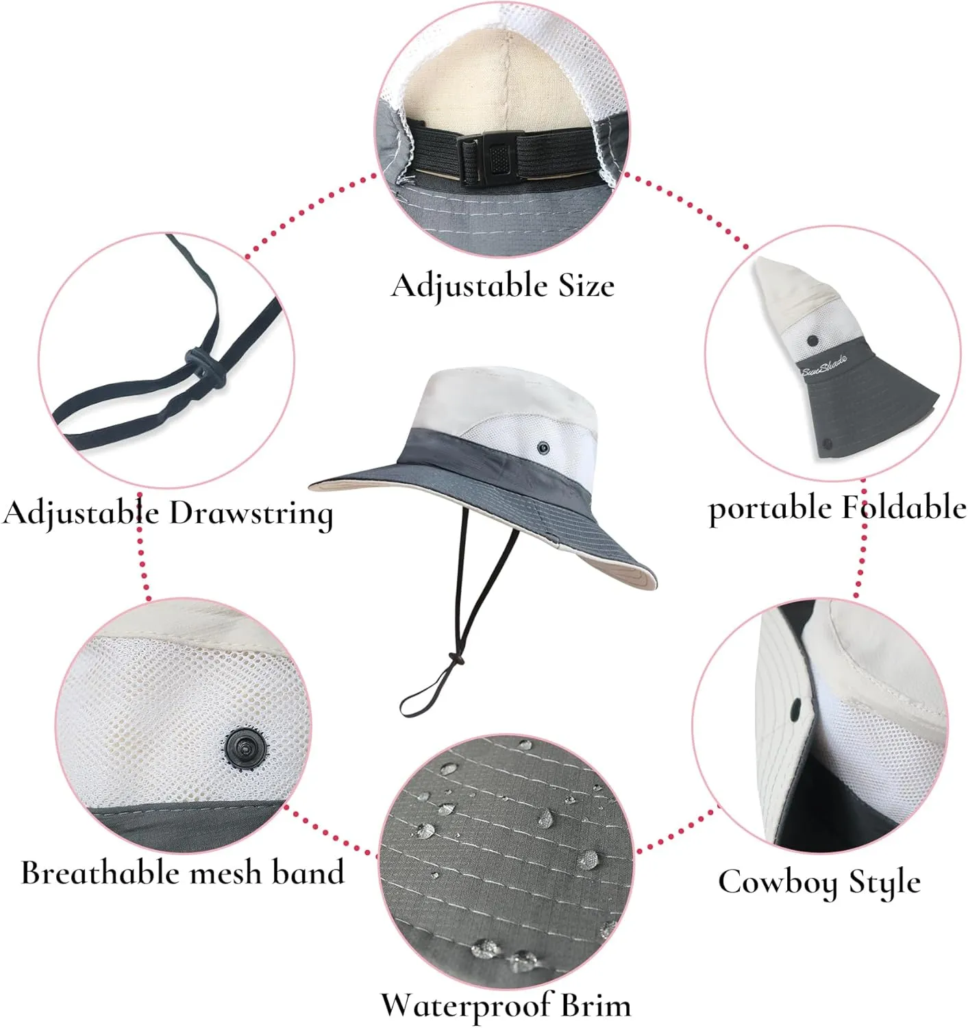 NPQQUAN 2 Packs Ponytail Sun Bucket Hat for Women Men Wide Brim UPF 50  Fishing & Beach Hats
