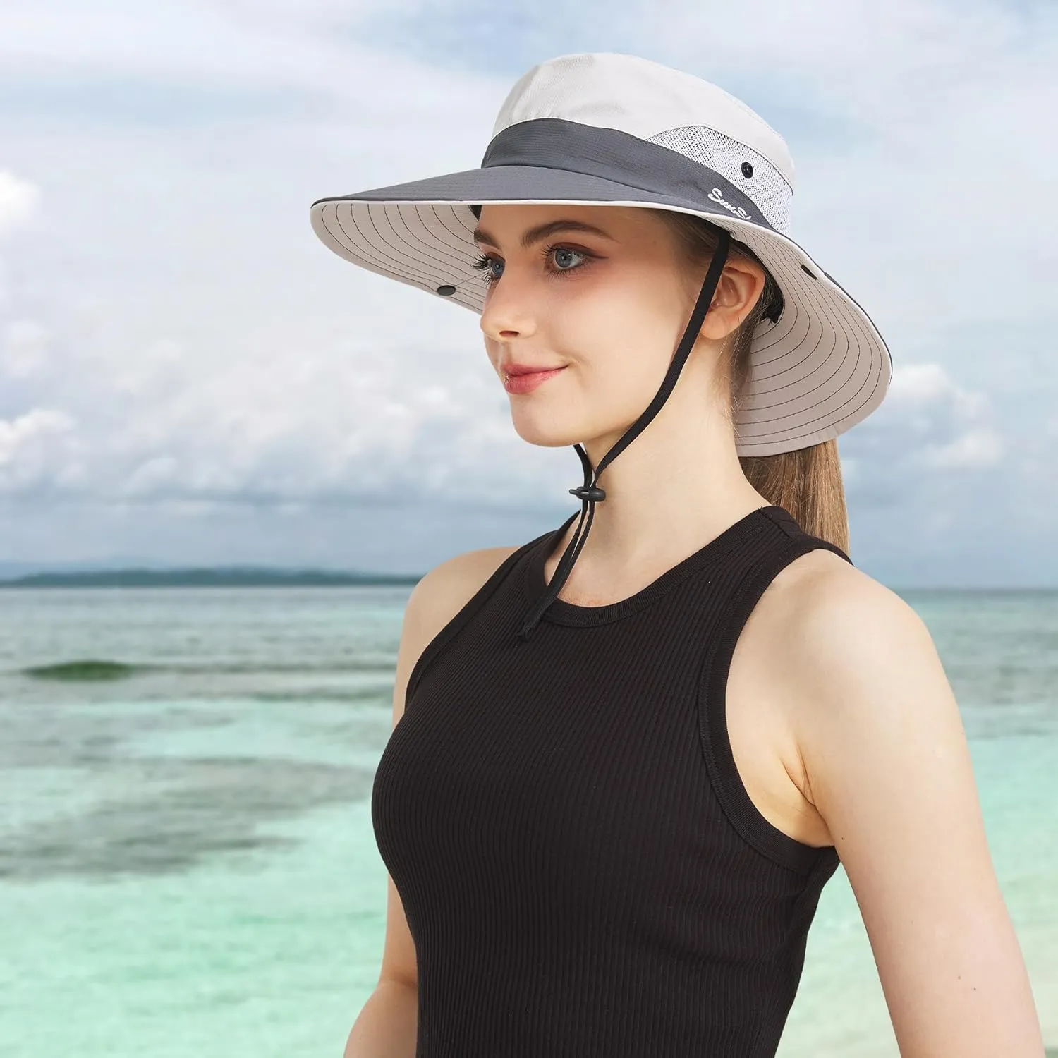 NPQQUAN 2 Packs Ponytail Sun Bucket Hat for Women Men Wide Brim UPF 50  Fishing & Beach Hats
