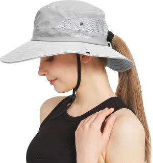 NPQQUAN Ponytail Sun Bucket Hats for Women Men Wide Brim UPF 50  Fishing & Beach Hats