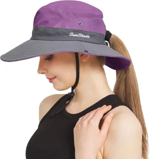 NPQQUAN Ponytail Sun Bucket Hats for Women Men Wide Brim UPF 50  Fishing & Beach Hats