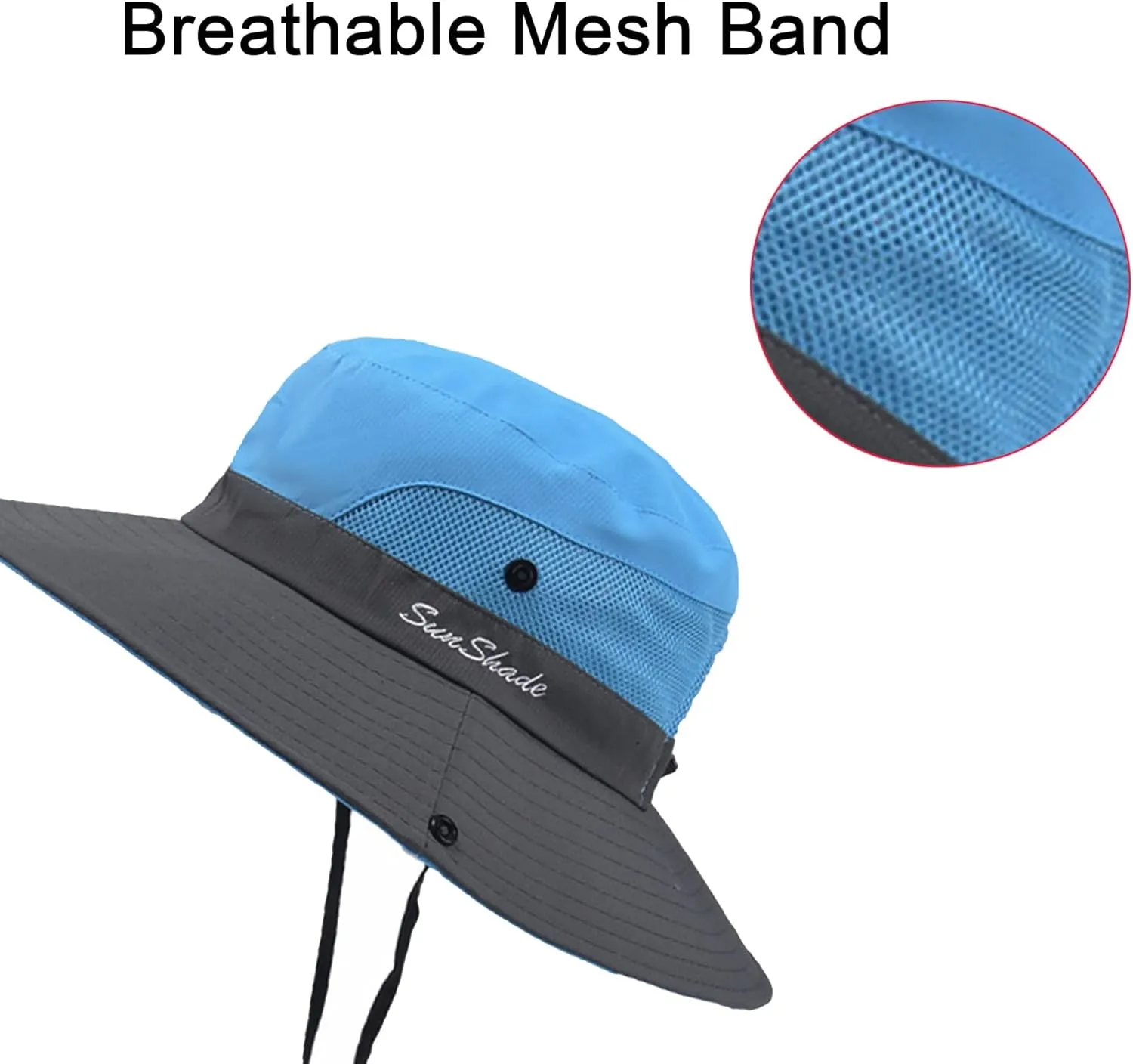 NPQQUAN Ponytail Sun Bucket Hats for Women Men Wide Brim UPF 50  Fishing & Beach Hats