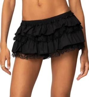 NUFIWI Women Bloomers Skort Lace Layered Ruffle Mini Skater Skirts Cute Elastic Waist Pleated Aline Short Underskirt