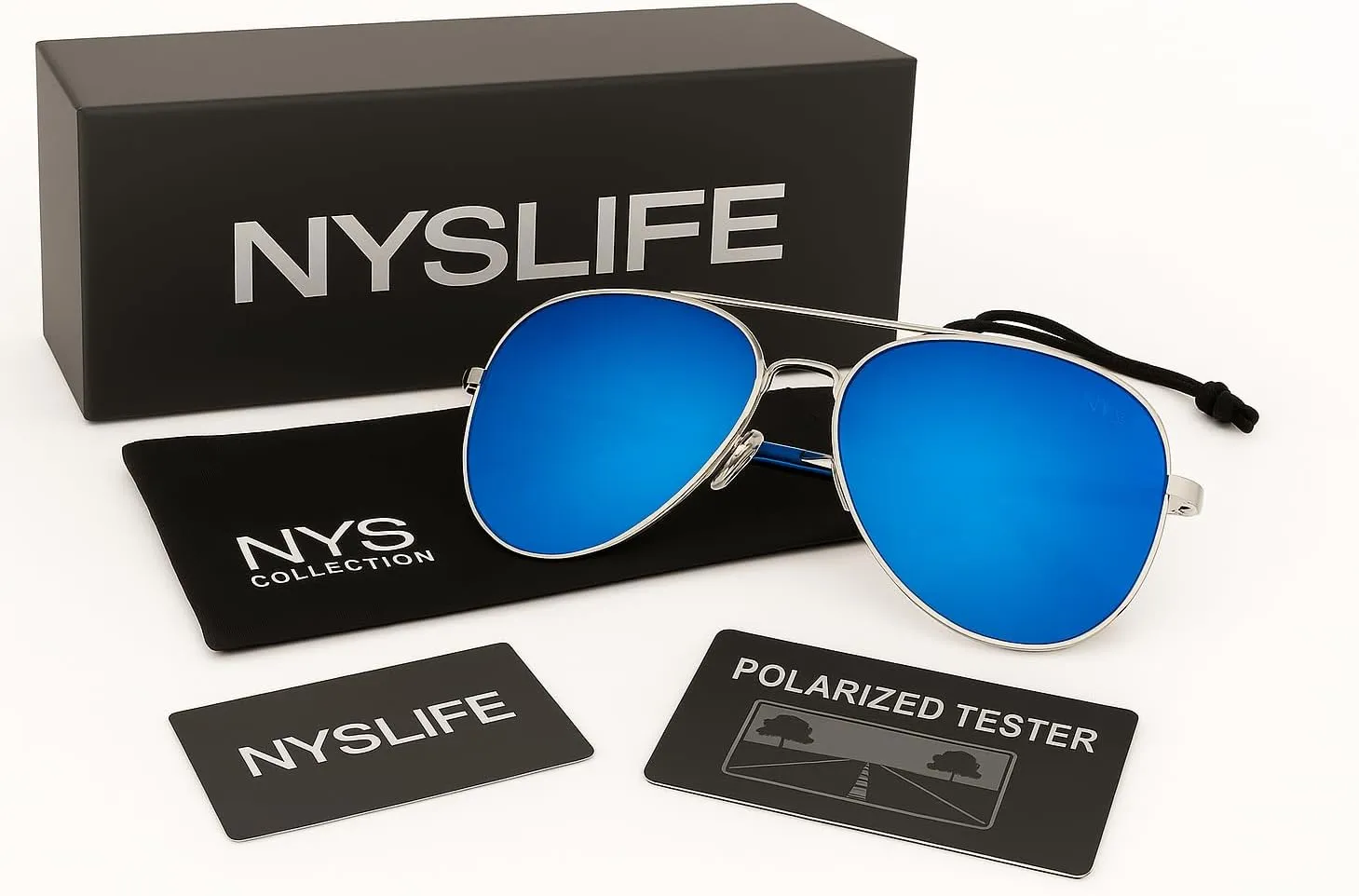 NYS Collection Premium Polarized Classic Aviator Sunglasses, Lightweight Frame, 63mm Lenses, UV400 for Men & Women