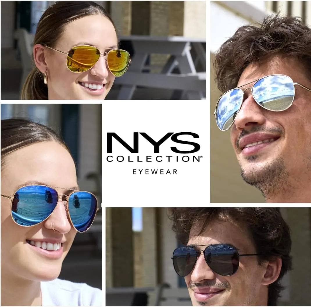 NYS Collection Premium Polarized Classic Aviator Sunglasses, Lightweight Frame, 63mm Lenses, UV400 for Men & Women