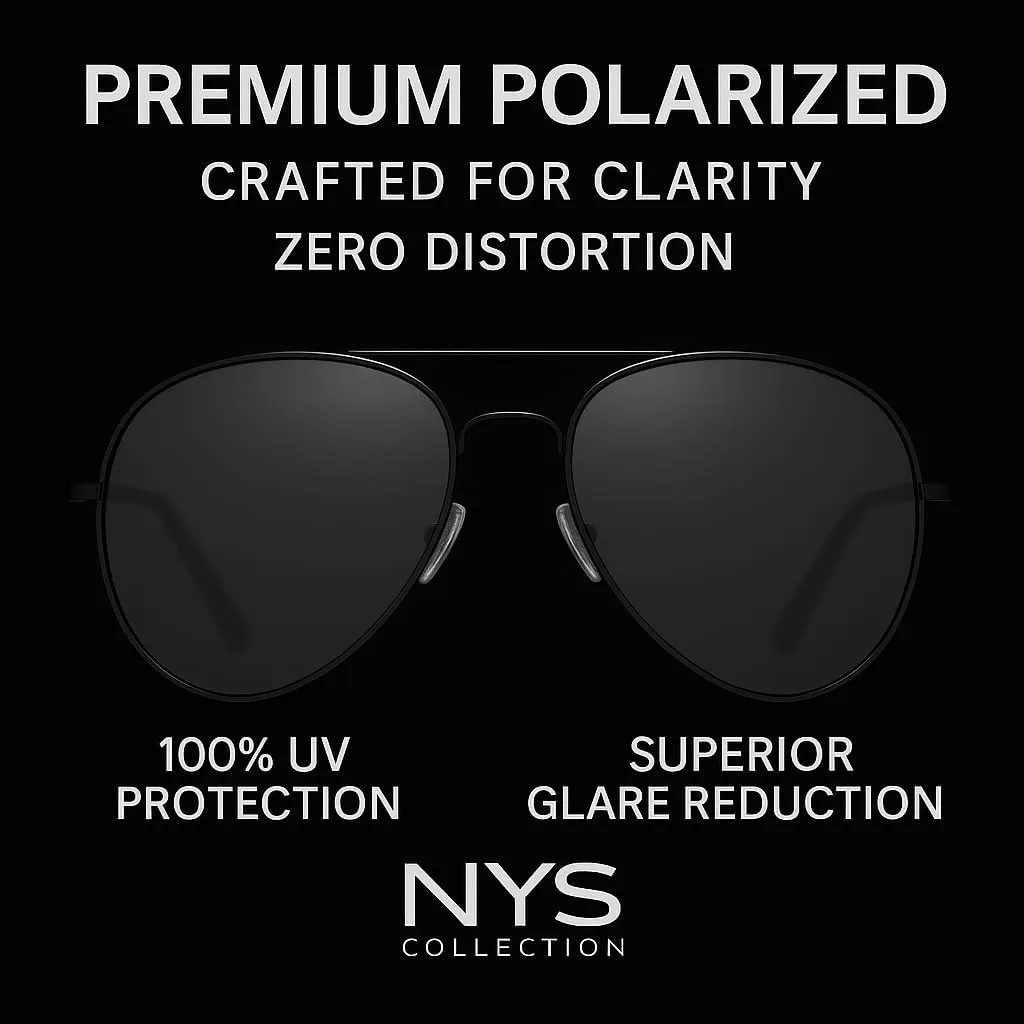 NYS Collection Premium Polarized Classic Aviator Sunglasses, Lightweight Frame, 63mm Lenses, UV400 for Men & Women