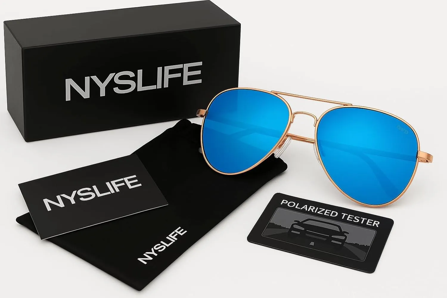 NYS Collection Premium Polarized Classic Aviator Sunglasses, Lightweight Frame, 63mm Lenses, UV400 for Men & Women