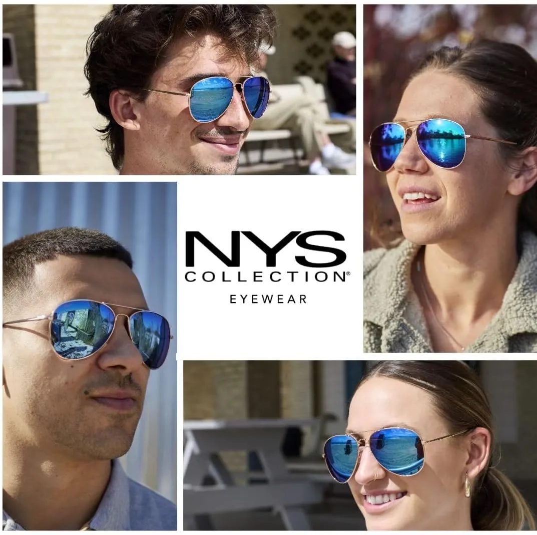NYS Collection Premium Polarized Classic Aviator Sunglasses, Lightweight Frame, 63mm Lenses, UV400 for Men & Women