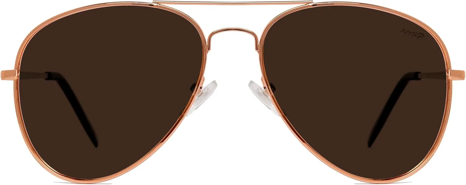 NYS Collection Premium Polarized Classic Aviator Sunglasses, Lightweight Frame, 63mm Lenses, UV400 for Men & Women
