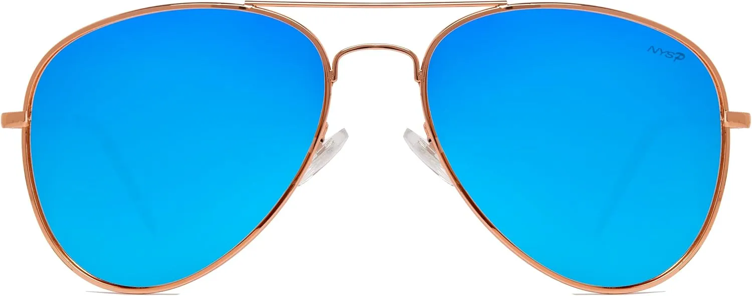 NYS Collection Premium Polarized Classic Aviator Sunglasses, Lightweight Frame, 63mm Lenses, UV400 for Men & Women