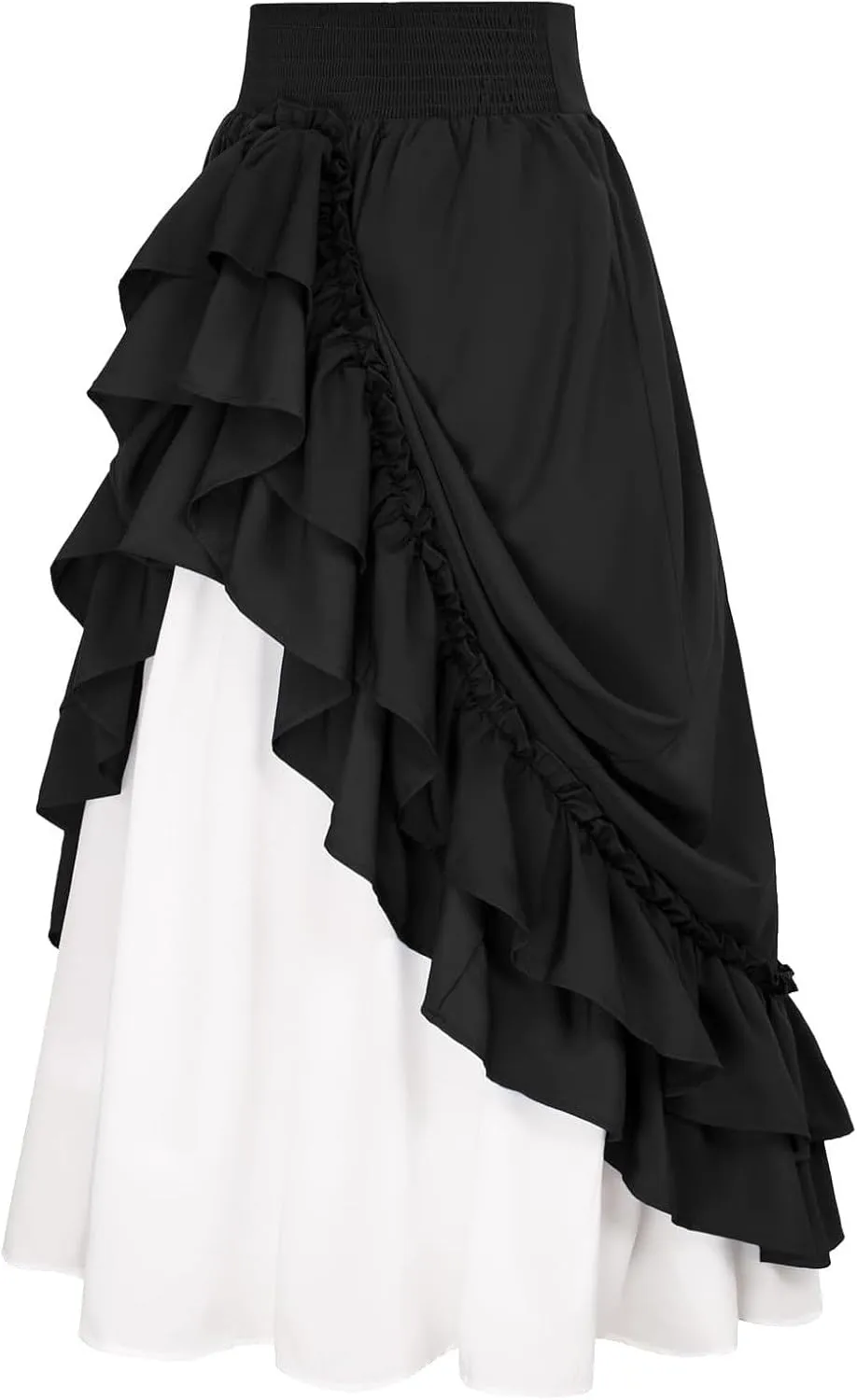 Oplxuo Victorian Maxi Skirt for Women Renaissance Long Double Layered Ruffle Skirts High Waist Gothic Steampunk Skirt