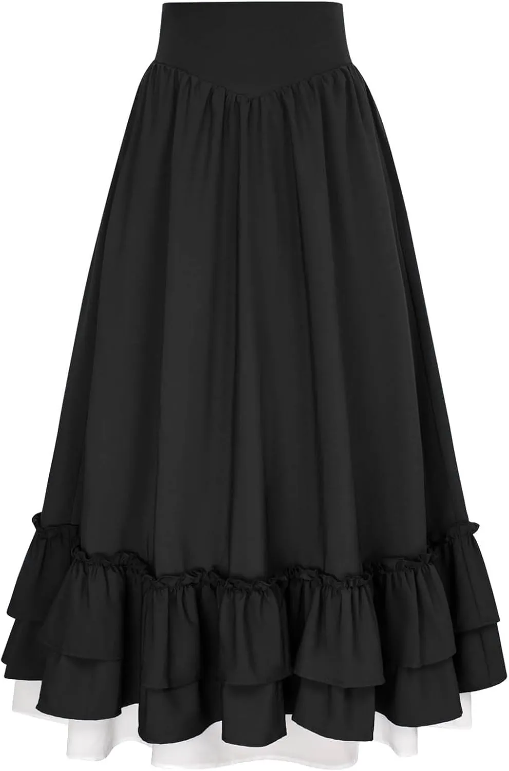 Oplxuo Victorian Maxi Skirt for Women Renaissance Long Double Layered Ruffle Skirts High Waist Gothic Steampunk Skirt