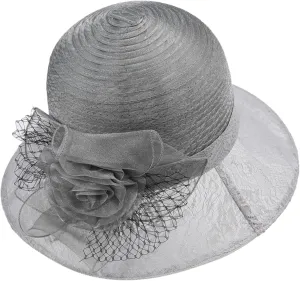 Organza Derby Church Hats for Women Elegant Fascinators Hats Cocktail Tea Party Summer Sun Hat Flowers Wide Brim Hat