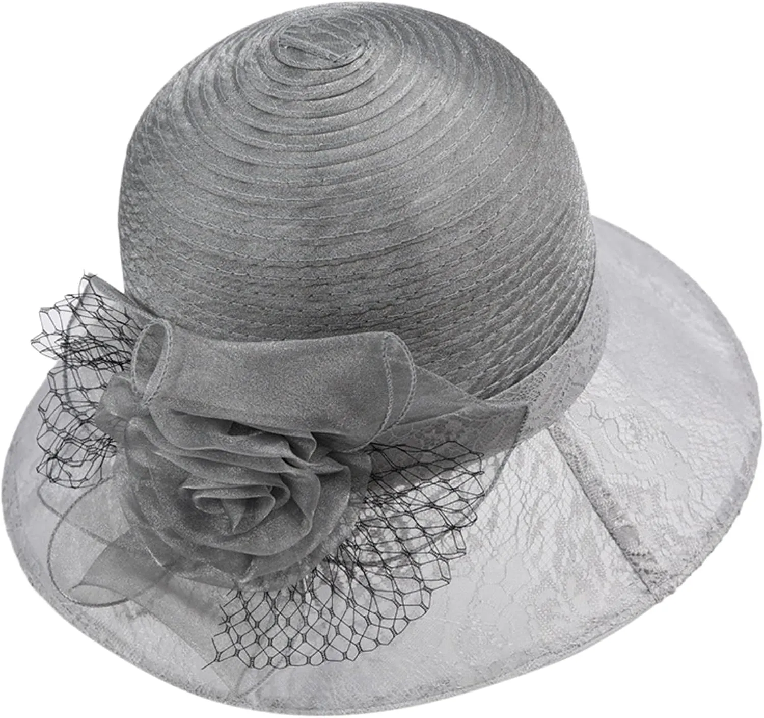 Organza Derby Church Hats for Women Elegant Fascinators Hats Cocktail Tea Party Summer Sun Hat Flowers Wide Brim Hat