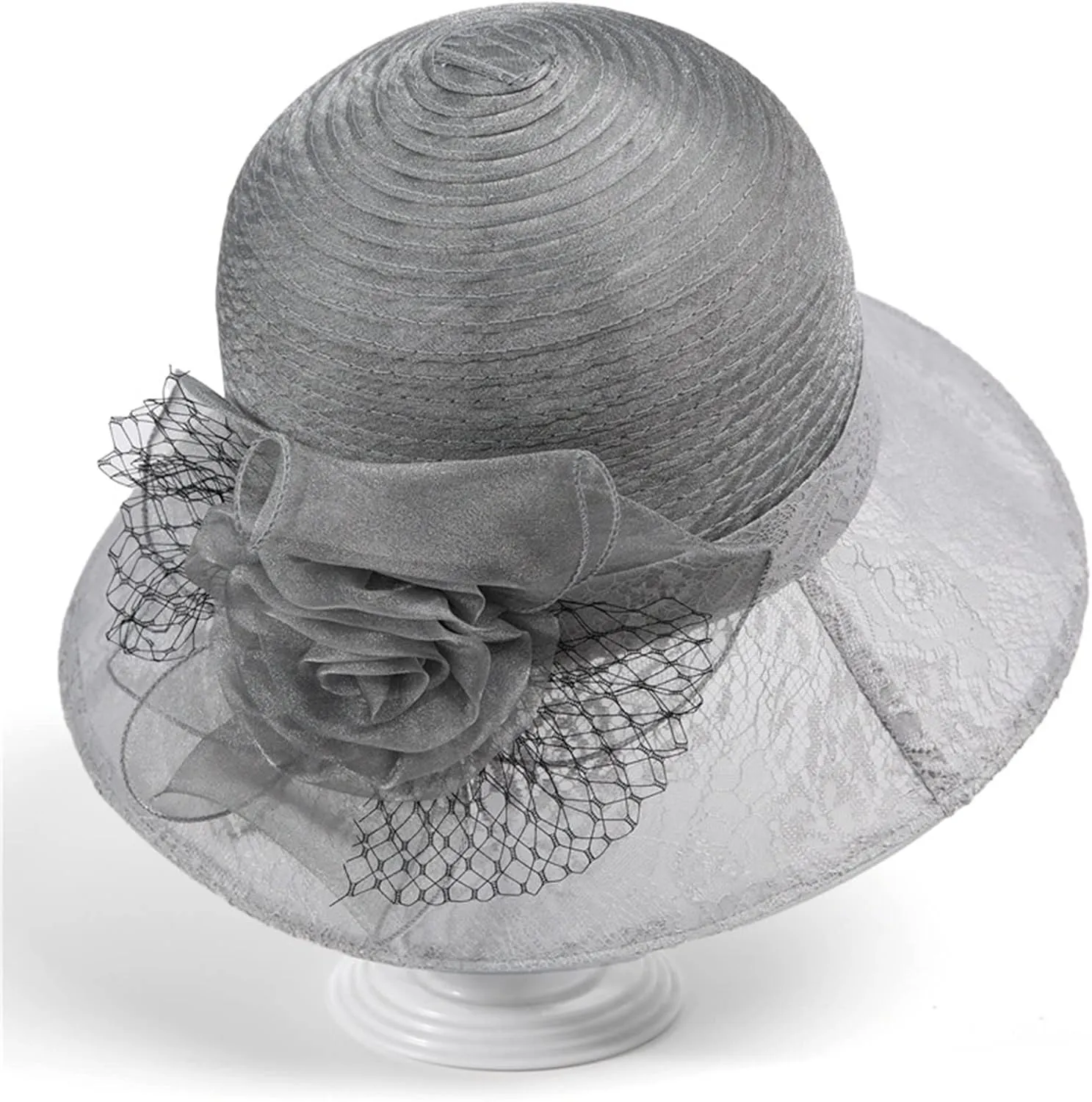 Organza Derby Church Hats for Women Elegant Fascinators Hats Cocktail Tea Party Summer Sun Hat Flowers Wide Brim Hat