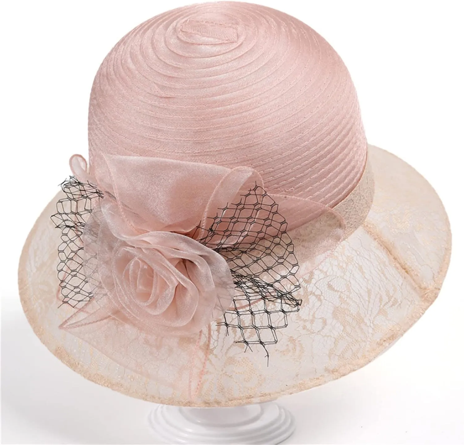 Organza Derby Church Hats for Women Elegant Fascinators Hats Cocktail Tea Party Summer Sun Hat Flowers Wide Brim Hat