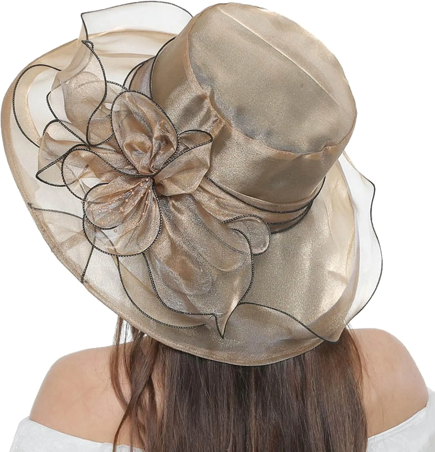 Organza Kentucky Church Fascinator Wedding Tea Cocktail Party Derby Hats for Women Flower Elegant Wide Brim Sun Hat