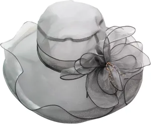 Organza Kentucky Church Fascinator Wedding Tea Cocktail Party Derby Hats for Women Flower Elegant Wide Brim Sun Hat