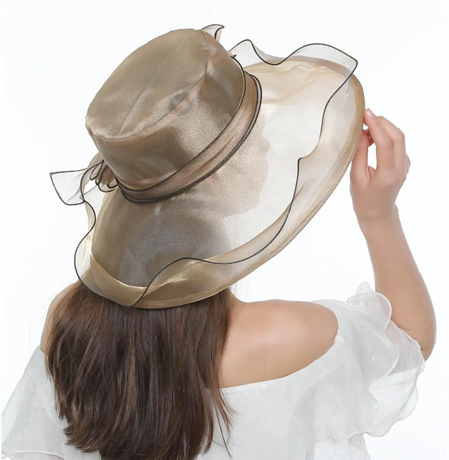Organza Kentucky Church Fascinator Wedding Tea Cocktail Party Derby Hats for Women Flower Elegant Wide Brim Sun Hat