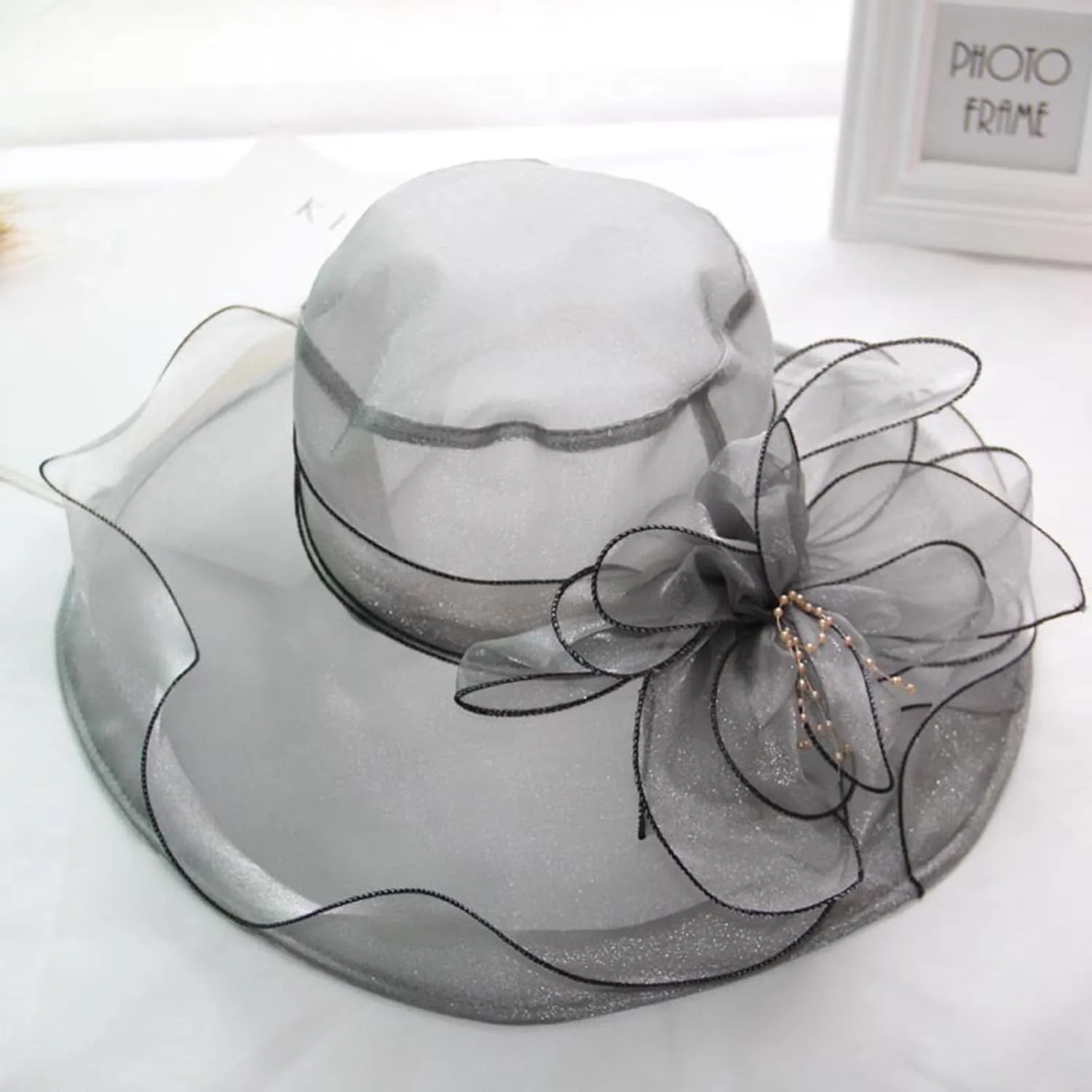 Organza Kentucky Church Fascinator Wedding Tea Cocktail Party Derby Hats for Women Flower Elegant Wide Brim Sun Hat