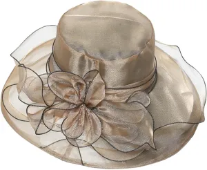 Organza Kentucky Church Fascinator Wedding Tea Cocktail Party Derby Hats for Women Flower Elegant Wide Brim Sun Hat