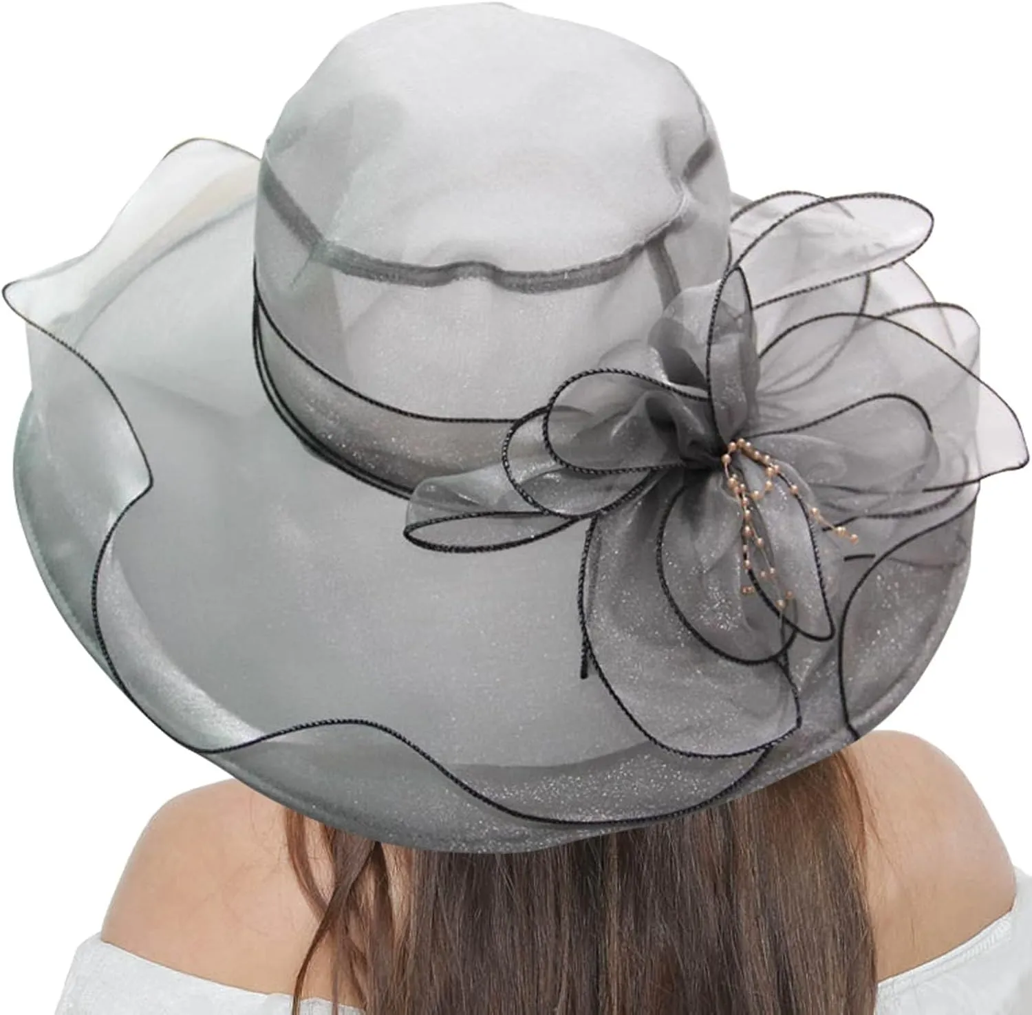 Organza Kentucky Church Fascinator Wedding Tea Cocktail Party Derby Hats for Women Flower Elegant Wide Brim Sun Hat