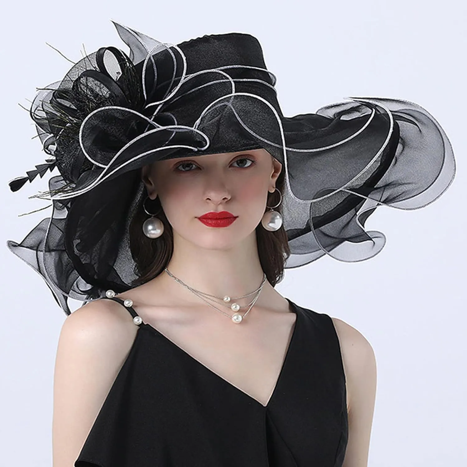 Organza Kentucky Fascinator Hats for Women 𝐃erby Cocktail Tea Party Sun Hat Wedding Flower Church Cap