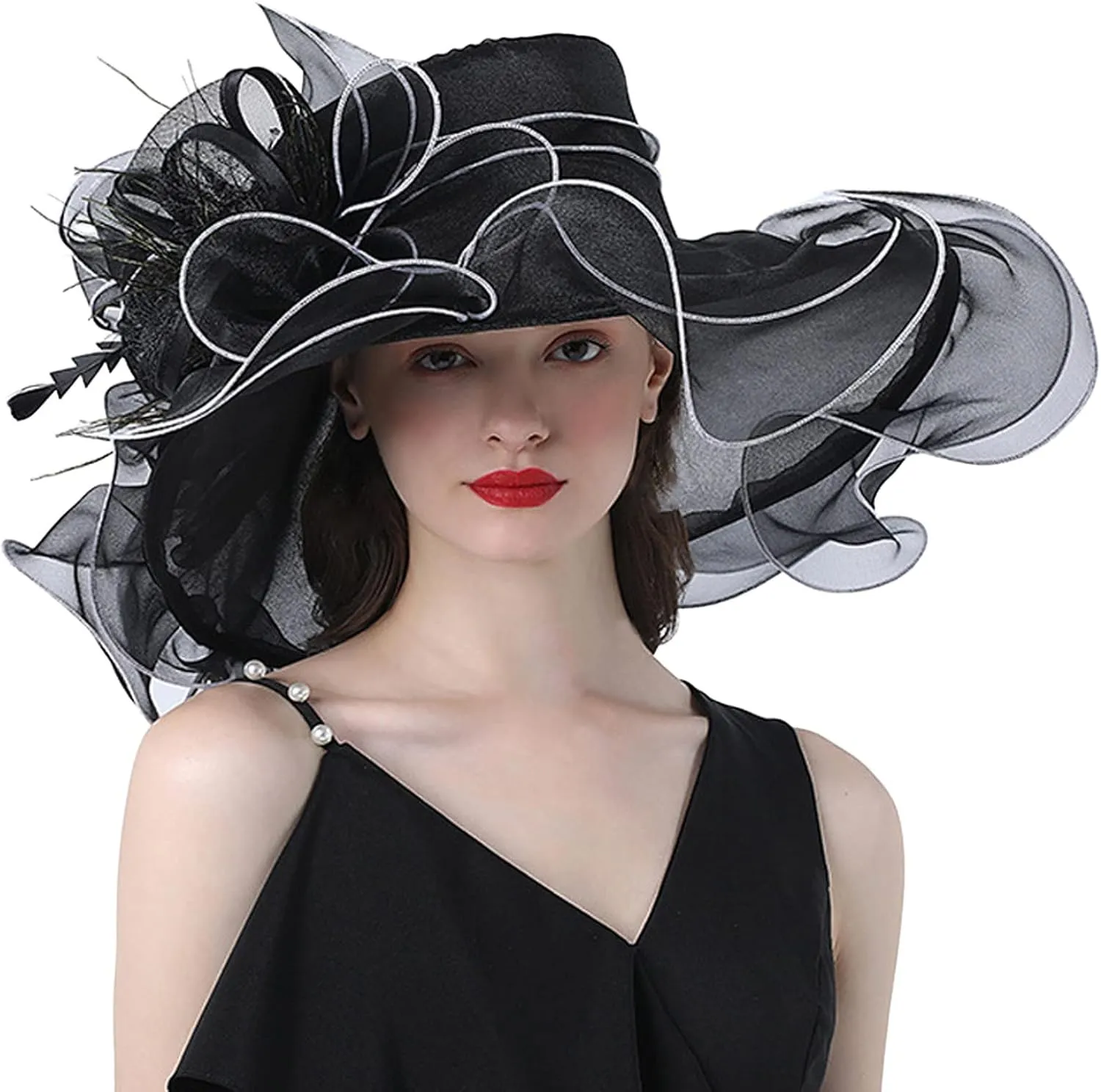 Organza Kentucky Fascinator Hats for Women 𝐃erby Cocktail Tea Party Sun Hat Wedding Flower Church Cap