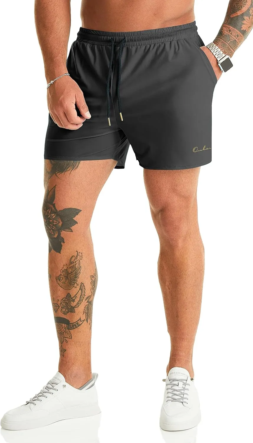 Ouber Men's Light Athletic Short Workout Quick Dry Shorts for Running Swimming Gym Training Shorts