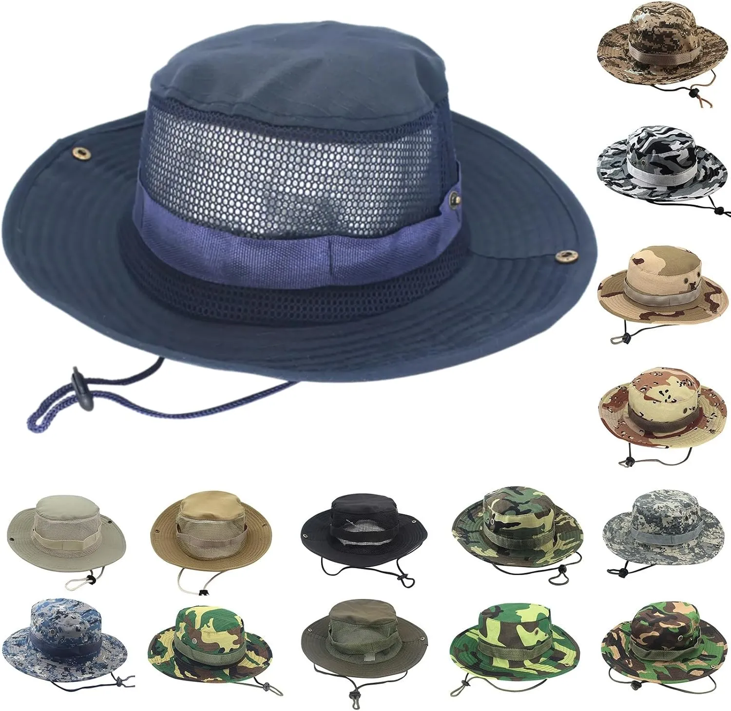 Outdoor Wide Brim Bucket Hat Unisex UV Protection Boonie Hats Army Style Foldable Sun Cap for Safari Fishing Hiking