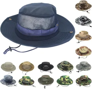 Outdoor Wide Brim Bucket Hat Unisex UV Protection Boonie Hats Army Style Foldable Sun Cap for Safari Fishing Hiking