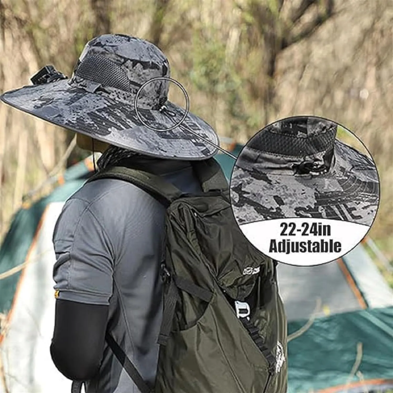 Outdoor Wide Brim Sun Hat with Solar Fan, Solar Fan Fishing Hat with 2 Solar Fan for Women Men, Solar & USB Charging