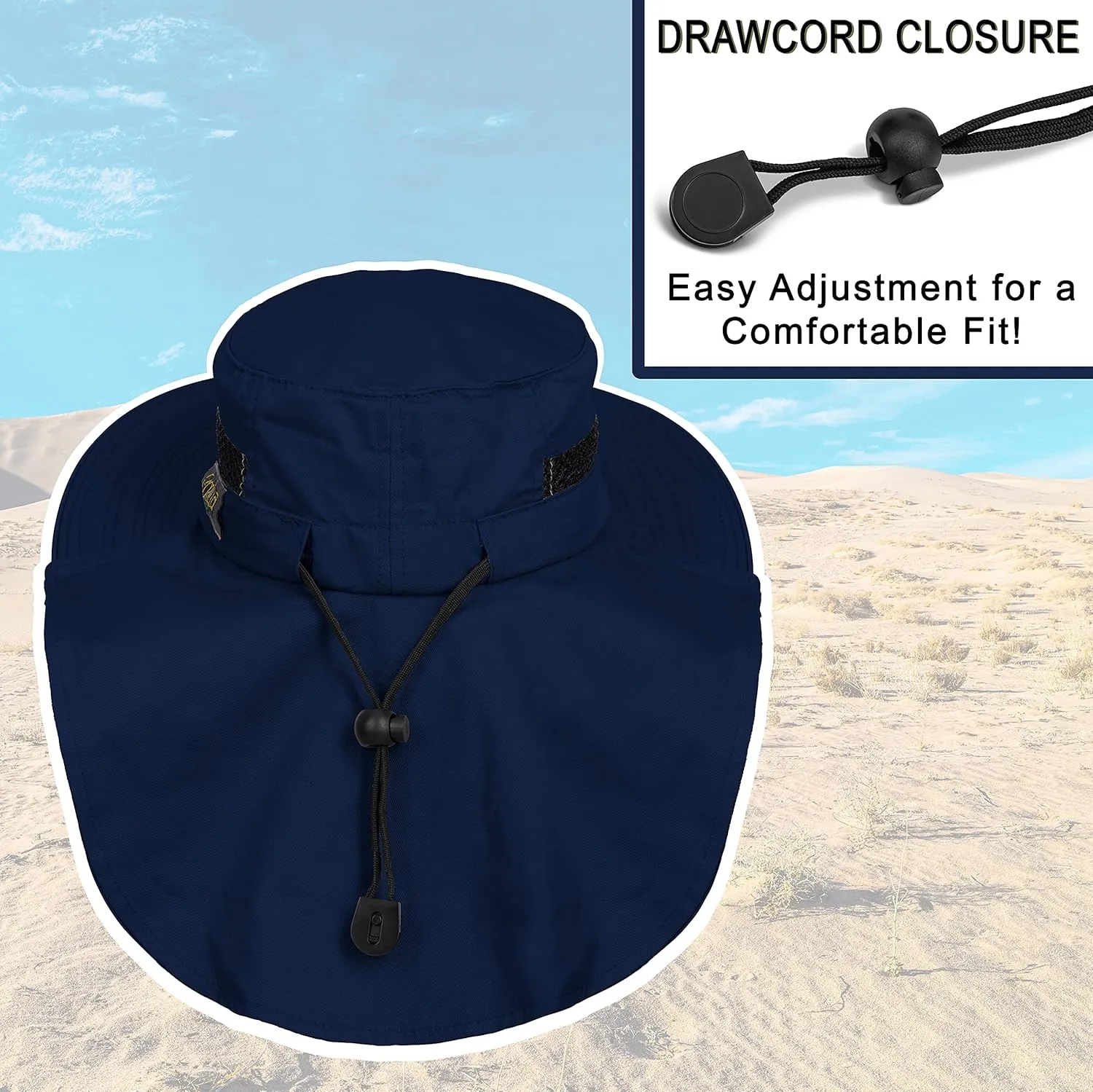 Outdoors Cotton Sun Hat, UPF 50  Wide Brim Fishing Hat with Neck Flap, Breathable, Boonie Hat Bucket Cap