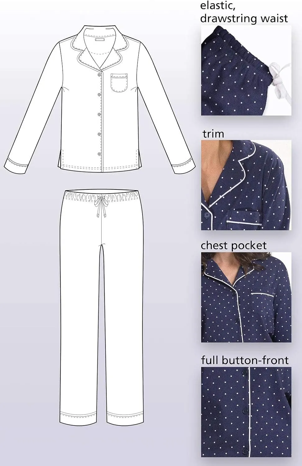 PajamaGram Pajama Set For Women - Pajamas Women Jersey Boyfriend, 100% Cotton