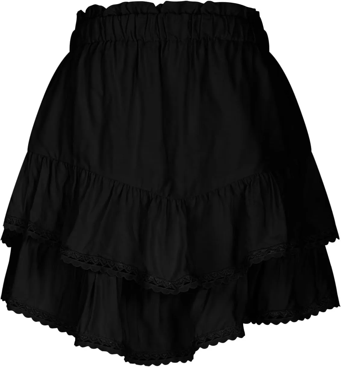 Pleated Mini Skirts for Women High Waisted Elastic Skirt Layered Ruffle Hem Skirts Flowy Tiered Flared Skirt