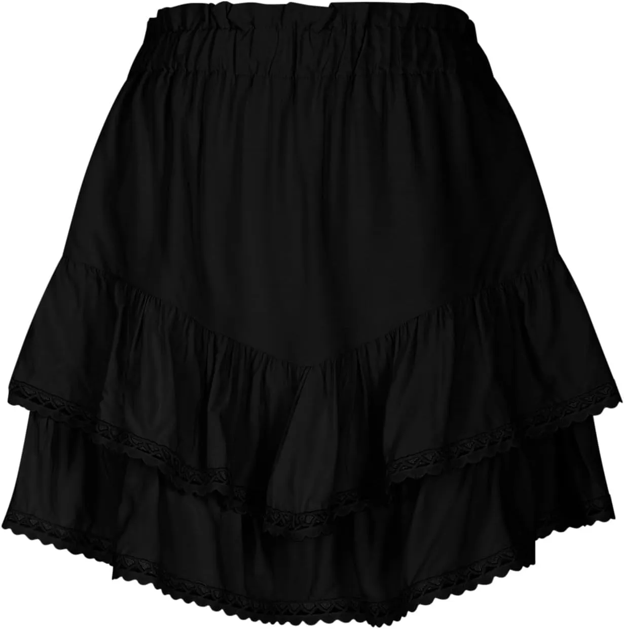 Pleated Mini Skirts for Women High Waisted Elastic Skirt Layered Ruffle Hem Skirts Flowy Tiered Flared Skirt