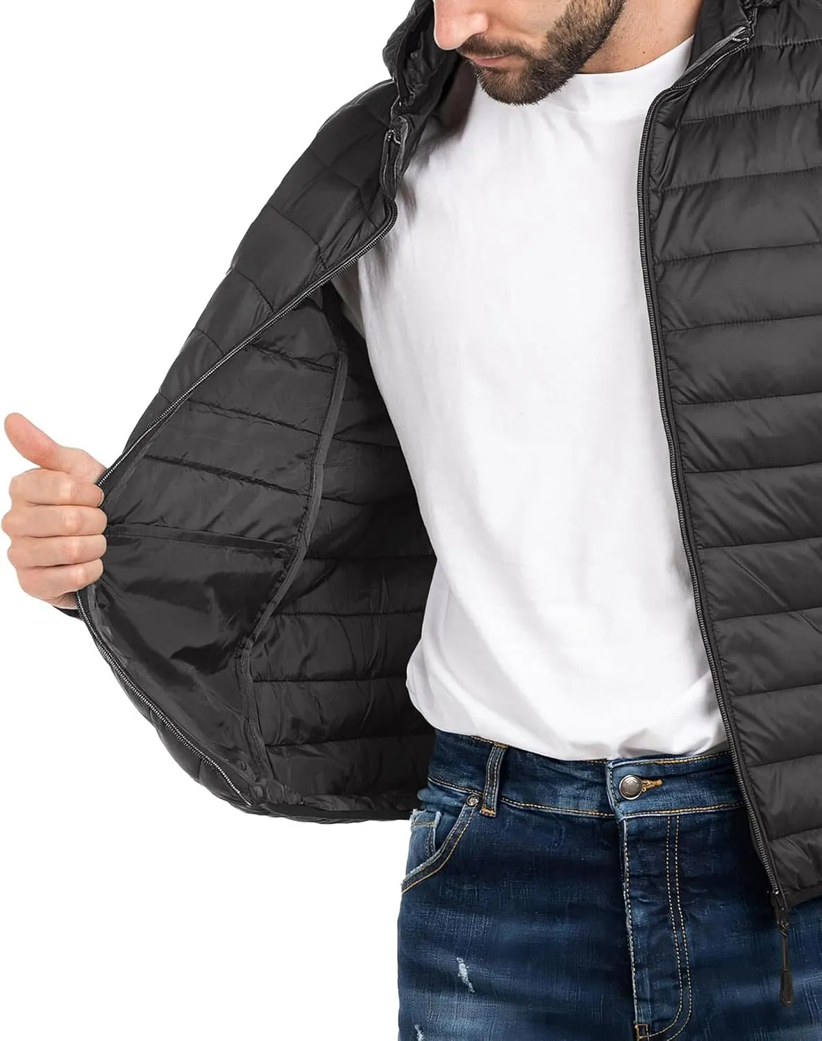 Polu Men's Puffer Jacket with Hood Lightweight Windproof Water-Resistant Winter Down Jacket For Outdoor Hiking Camping