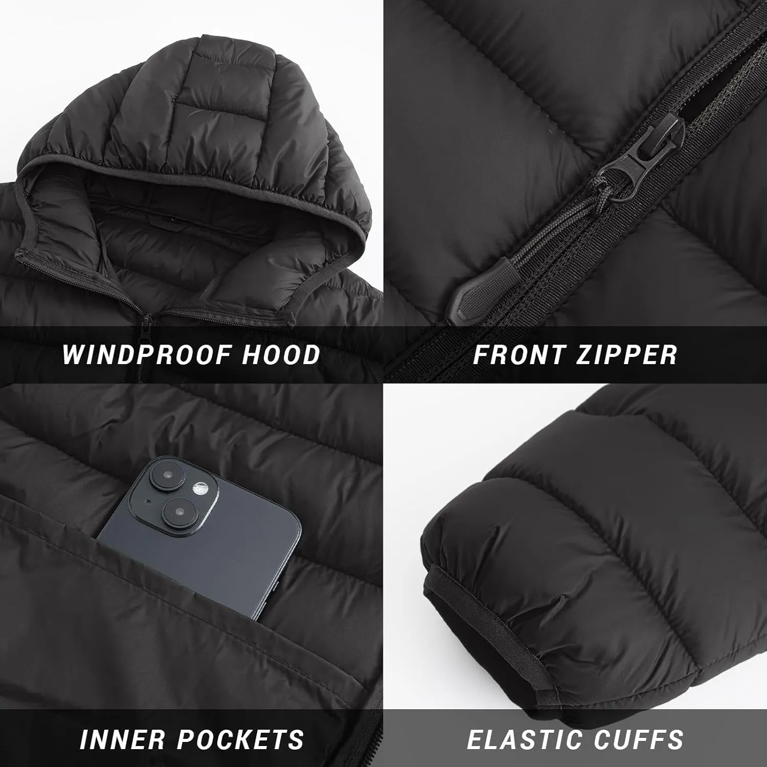 Polu Men's Puffer Jacket with Hood Lightweight Windproof Water-Resistant Winter Down Jacket For Outdoor Hiking Camping