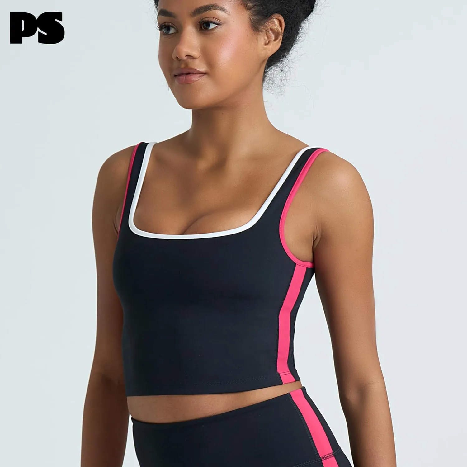 POPSUGAR PS Workout Tank Tops for Women with Built in Bra, Racerback Sports Athletic Shirts Camisole Yoga Top with Shelf Bra