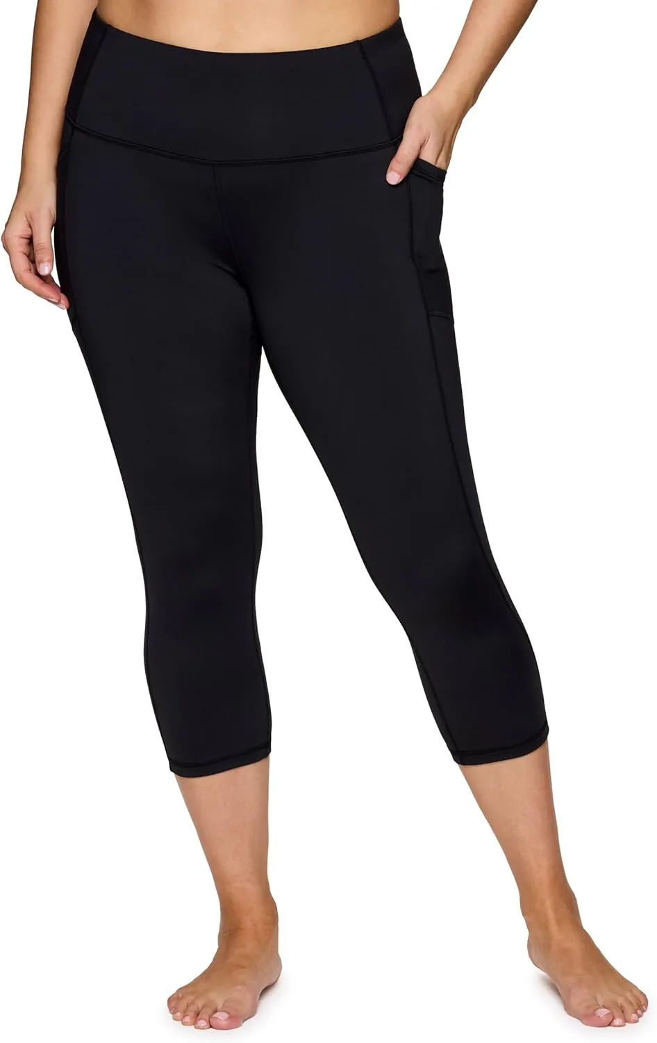 RBX Activewear Plus Size Legging for Women in Capri Length High Waist Squat Proof Running Yoga Pants with Pockets
