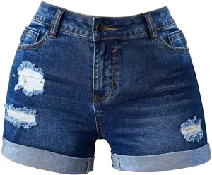 Ripped Denim Shorts Womens Jean Shorts Stretchy High Waisted Jeans Shorts with Pockets Trendy Distressed Cut Off Shorts