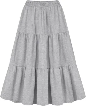 Ruffle Skirt for Women Plus Size Summer Skirts A Line Midi Skirts Elastic Waist Flowy Skirts Casual Beach Skirts