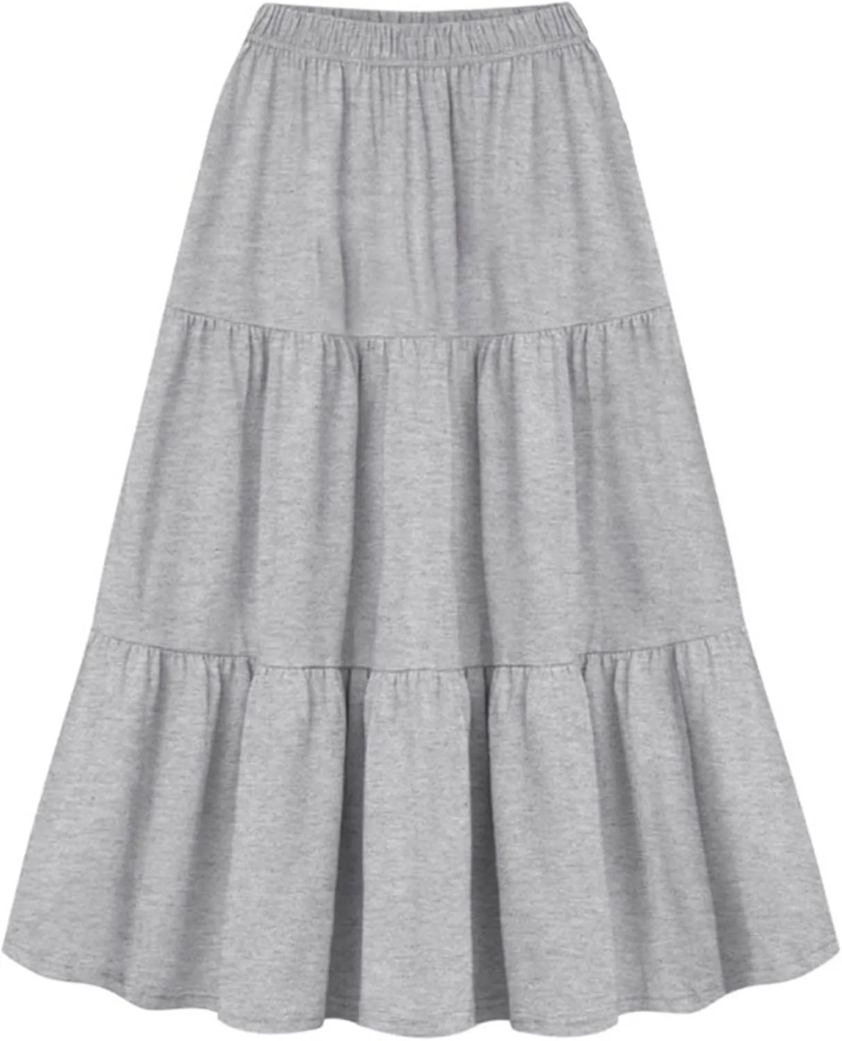Ruffle Skirt for Women Plus Size Summer Skirts A Line Midi Skirts Elastic Waist Flowy Skirts Casual Beach Skirts