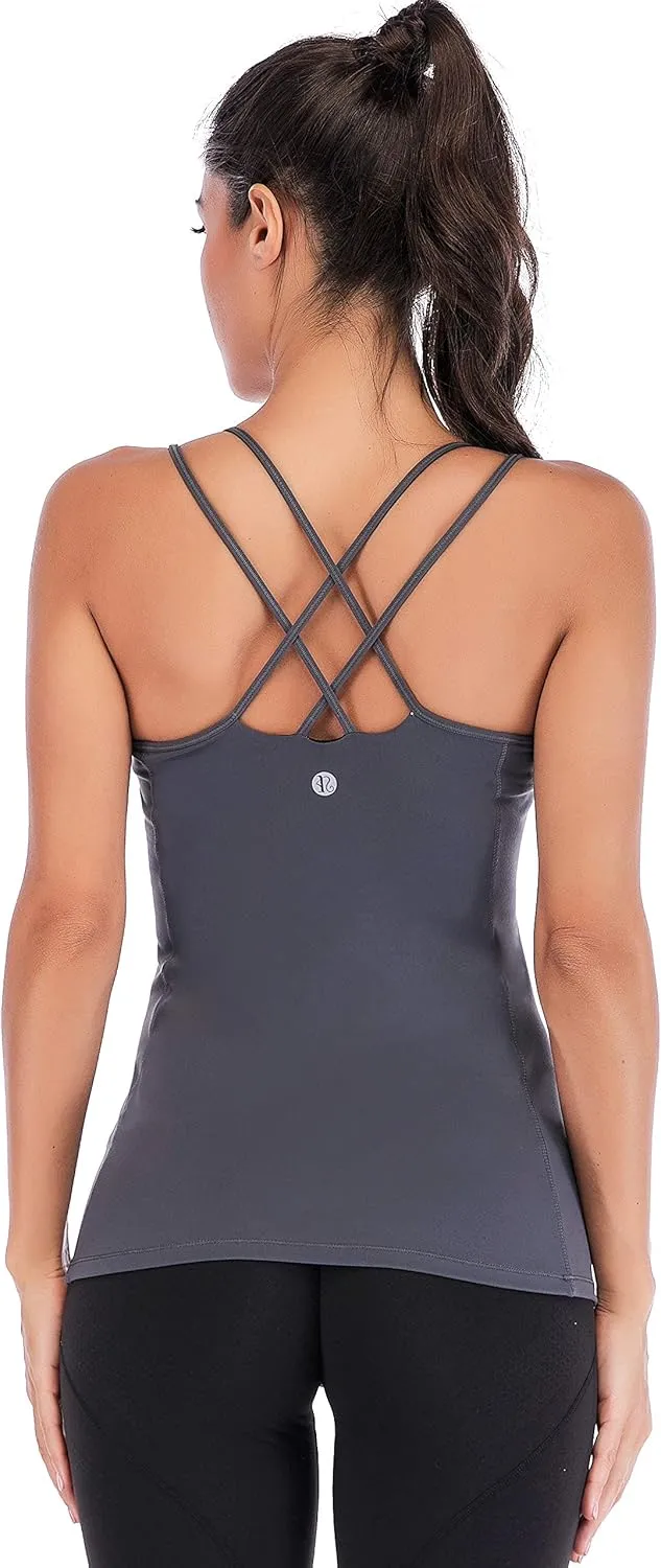 RUNNING GIRL Yoga Tank Tops for Women Built in Shelf Bra B/C Cups Strappy Back Activewear Workout Compression Tops