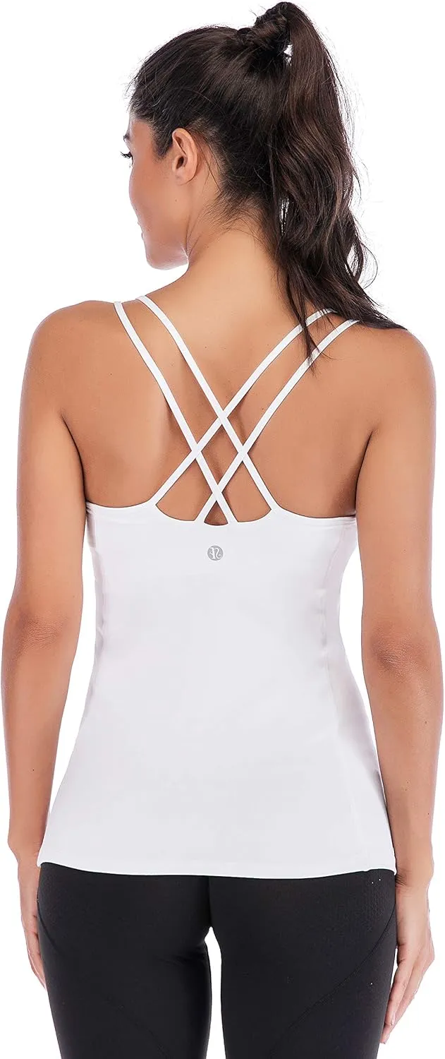 RUNNING GIRL Yoga Tank Tops for Women Built in Shelf Bra B/C Cups Strappy Back Activewear Workout Compression Tops