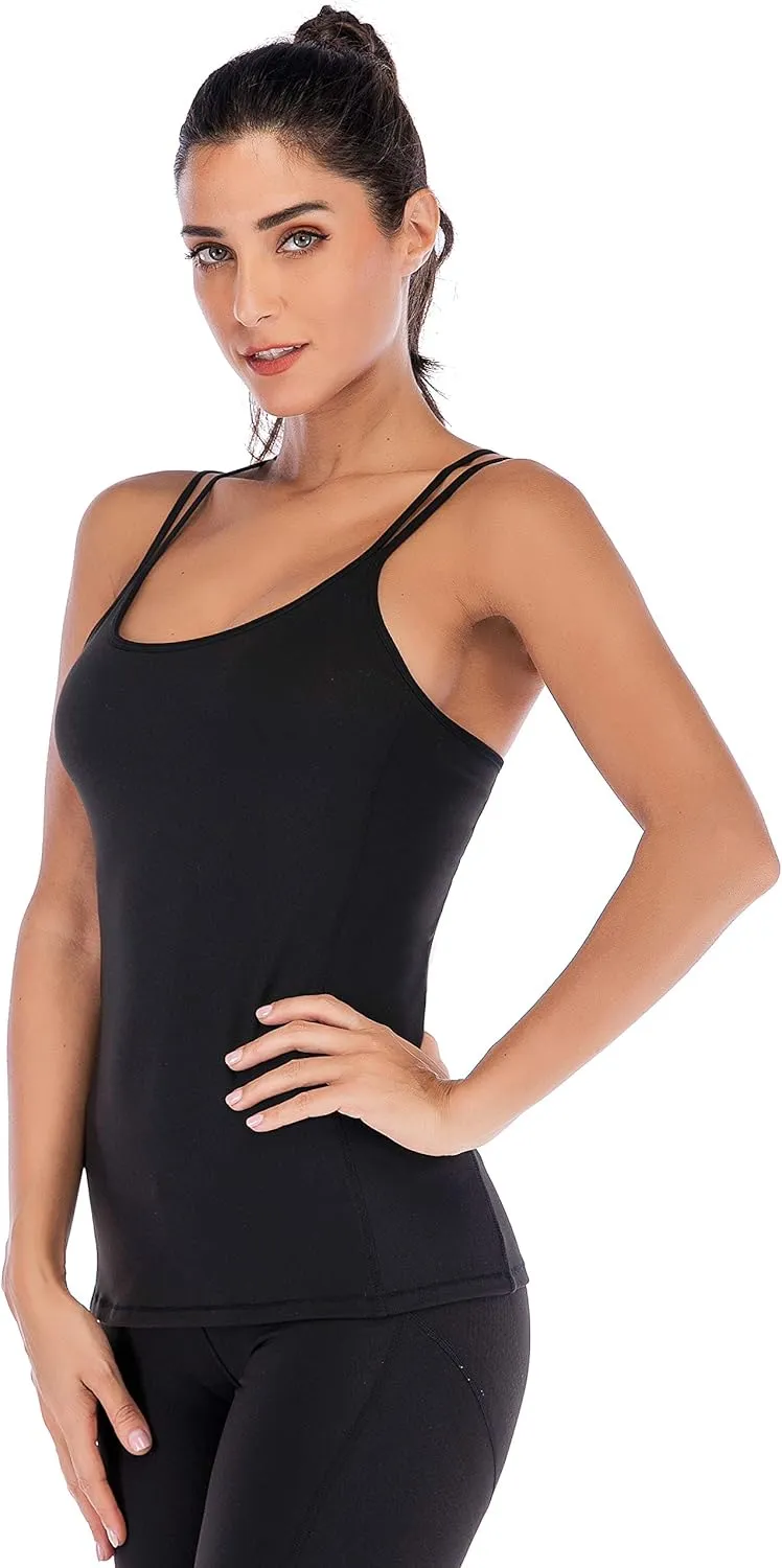 RUNNING GIRL Yoga Tank Tops for Women Built in Shelf Bra B/C Cups Strappy Back Activewear Workout Compression Tops