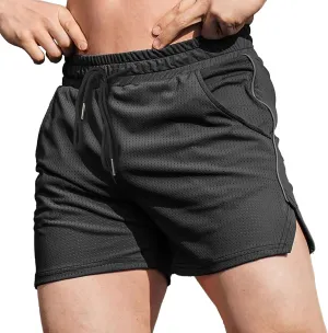 Running Shorts for Men Solid Color Gym Shorts Elastic Waist Drawstring Workout Shorts Mesh Breathable Quick-Dry Shorts