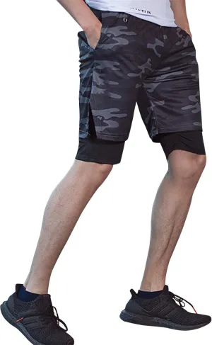 sandbank Men's 2 in 1 Sports Shorts Lightweight Running Shorts Quick Dry Workout Shorts Training Gym Shorts with Phone Pocket