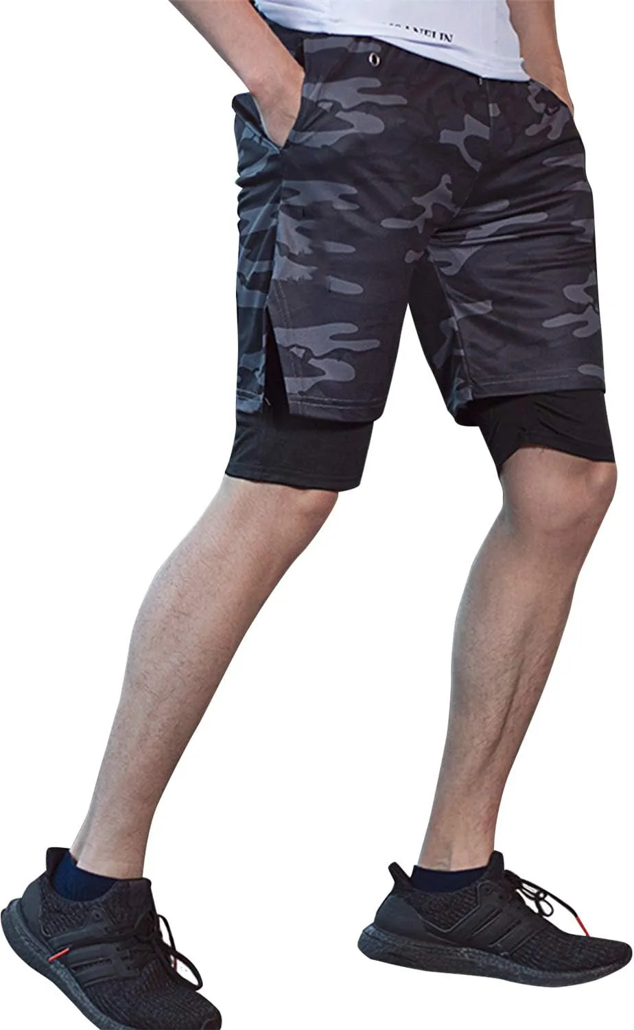 sandbank Men's 2 in 1 Sports Shorts Lightweight Running Shorts Quick Dry Workout Shorts Training Gym Shorts with Phone Pocket